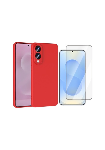 Vendas Galaxy Uyumlu S25 Edge  Kılıf Vendas Mara Lansman Kapak + Cam Ekran Koruyucu Kırmızı