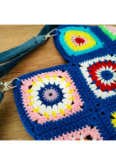 Newdaycraft El Örgüsü Tığ İşi Bohem Kare Motif Renkli Tote Çanta Çok renkli