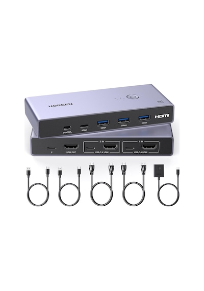 Ugreen 8k Hdmı Kvm Switch 2-in-1, 2xhdmı In, 2xusb-c In, 1 Hdmı Out, 3 Usb-a, 1 Usb-c, 1 Mini Usb, 25961