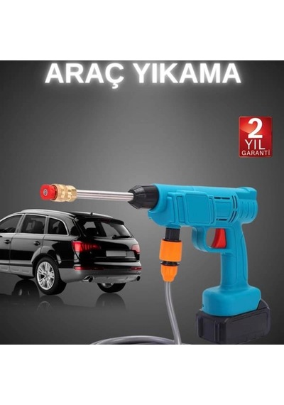 Şarjlı Yüksek Basınçlı Oto Yıkama Makinesi Çift Nozul Sulama Tabancası Köpük Hazneli