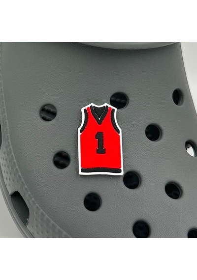 Crocs Terlik Süsü Ve Aksesuarı , Çanta Süsü Jibbitz 3d Basket Forması 02 Figür Logo Aksesuar Siyah-kırmızı-beyaz