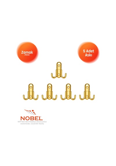 Roket Askı, Metal Vestiyer Askısı, Altin, Duvar Ve Dolap Askılığı 5'li Set Vidalı Altın