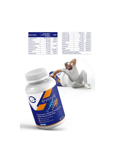 Evo Pharma Evovit Multivitamin Ginseng Koenzim Q10 Takviye Edici Gıda 30 Tablet