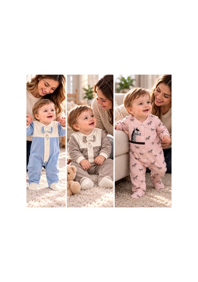 Messlife Fiyonklu Erkek Bebek Tulumu Mavi Bej Renk Mavi - 929694928 Mavi