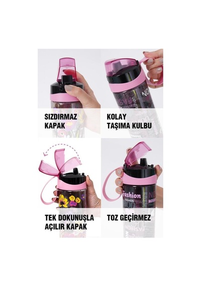 1 Lt Çift Renk Boyalı Ölçü Baskılı Matara-pembe Çok Renkli Plastik Diğer