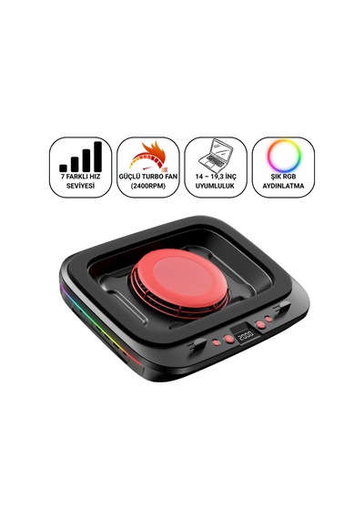 Coofbe Profesyonel Yükseklik Ayarlı 2400rpm Rgb Işıklı Laptop Soğutucu Turbo Soğutma Radyatörü 14-19.3inç