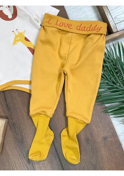 Tiwitibaby Safari Baskılı Çoraplı Alttan Çıtçıtlı Erkek Bebek Takım-zıbın Takım Sari