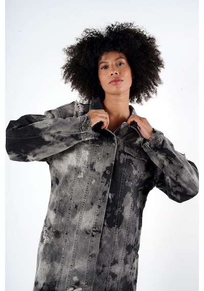 Özel Koleksiyon Yırtık Detaylı Ceplı Uzun Denim Ceket 3025-9 001