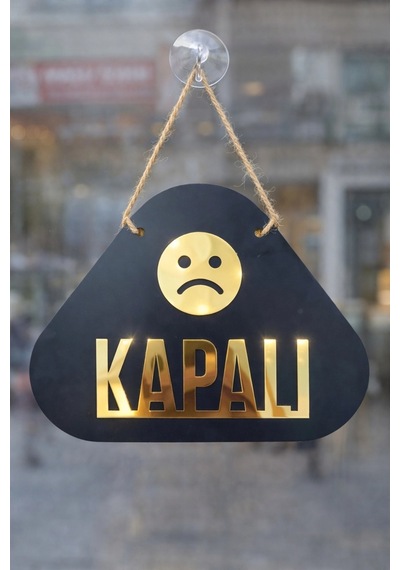 Ahşap Üzeri Gold Aynalı Pleksi Emoji Figürlü Açık-kapalı Tabelası