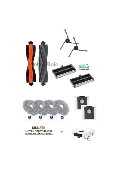 Dreame L50 Ultra Ce Robot Süpürge Uyumlu Yedek Kıl Ve Kauçuk Fırça, Toz Torba, Filtre, Mop 12 Parça