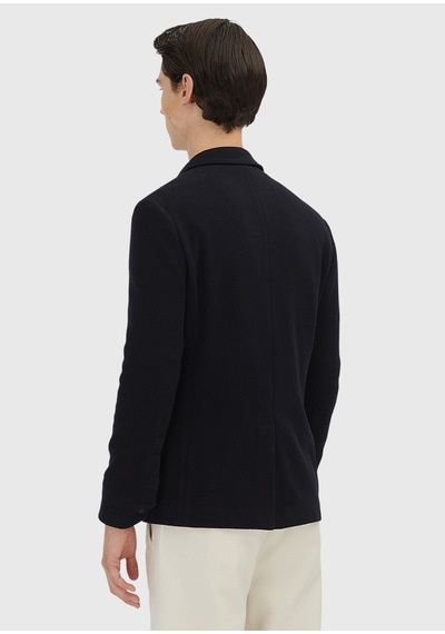 Ramsey Koyu Lacivert Düz Shirt Shoulder Slim Fit Yün Karışımlı Örme Ceket