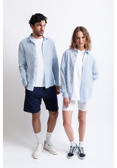 Uniqvibe Keten Kadın Gömlek Mavi