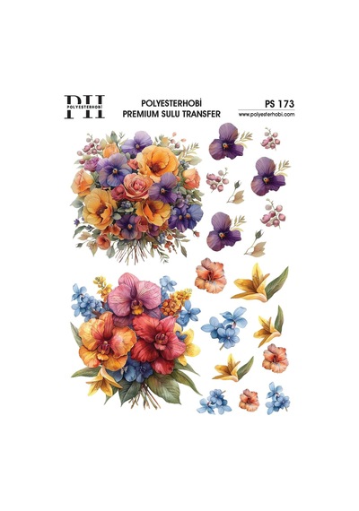 Polyesterhobi Premium Sulu Transfer 25x35 Cm Çiçek Desenli Ps 173