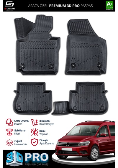 S-dizayn Vw Caddy 3d Pro Havuzlu Paspas 2015-2020 A+ Kalite