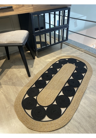 Mavaux Cookie Jüt Hasırlı El Örgüsü Kilim Siyah - Hasır
