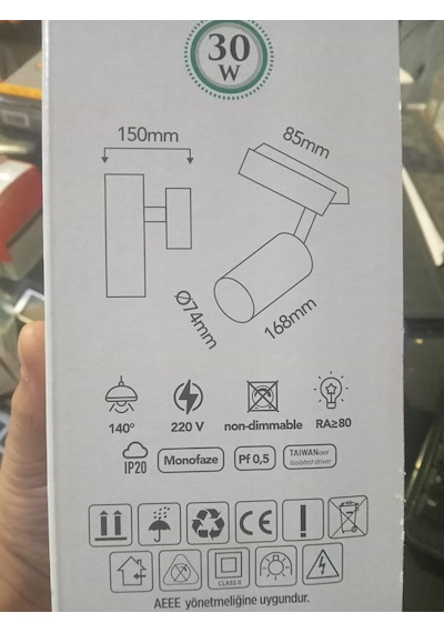 Alüminyum Gövde 30 Watt 4000 Kelvin Ilık Beyaz Ledli Çok Kaliteli Ray Spot , Led Armatür Ray Hariç Siyah