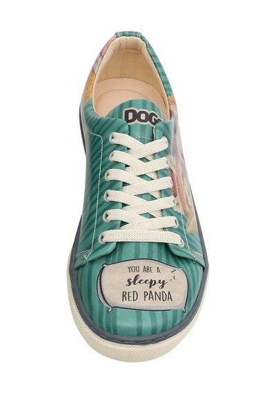 Kadın Vegan Deri Yeşil Sneakers - You Are A Sleepy Red Panda Tasarım Çok Renkli