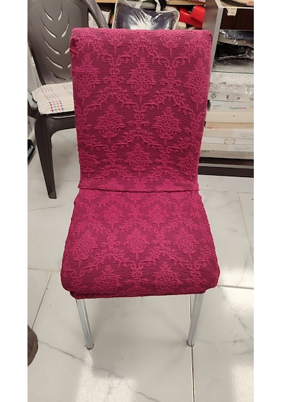 Mandaş 6lı Set Jakarlı Lastikli Sandalye Kılıfı-şal Desen Mürdüm Mürdüm