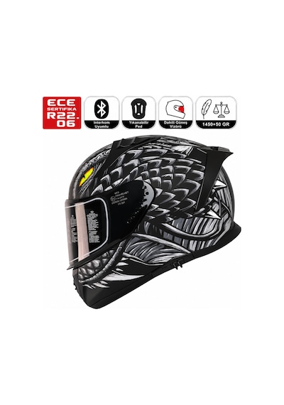 M801 Snake Draglax Gri Motosiklet Kaskı Spoiler Mod Güneş Vizörlü Full Face Kask Çok Renkli