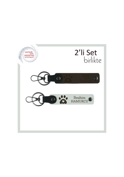 Minik Patilerin İzini Taşıyan Deri Set, Kedi Sahiplerine Özel Anahtarlık Takımı, Koyu Kahve-beyaz