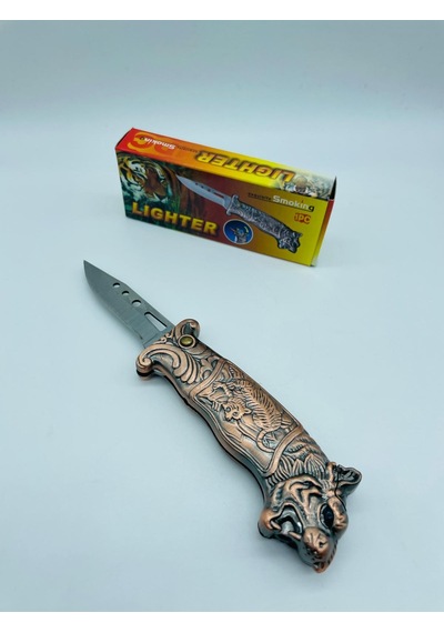 Aslan Desenli Kabartmalı Işıklı Çakı Çakmak //18cm