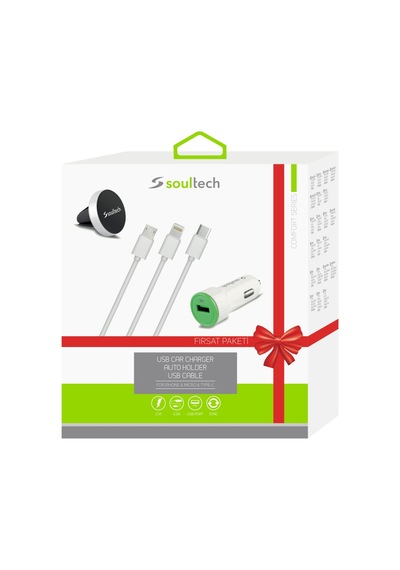Soultech Mıx001 Araç Şarjı+3 Usb Kablo+Araç Tutucu