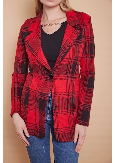 Ekose Desenli Yakalı Uzun Kol Tek Düğme Yünlü Kumaş Kışlık Blazer Ceket -bordo Desen Bordo D. Ekose Desenli Yakalı Uzun Kol Tek Düğme Yünlü Kumaş Kışlık Blazer Ceket -bordo Desen Bordo D.