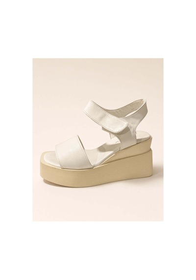 37brandshoes Hakiki Deri Dolgu Topuklu Bilek Bantlı Sandalet Beyaz Beyaz