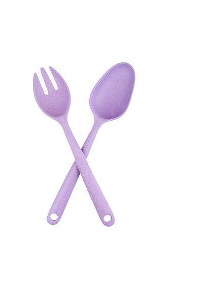 Salata Kaşık,çatal Seti Bambu Çevreci Model,mor Çok renkli