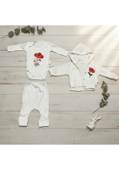 Milays Kız Bebek %100 Pamuk 0-3 Ay Premium Kalite Setler Beyaz