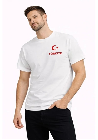 Modi Erkek Türkiye Ay Yıldız Baskılı Taraftar Forma T-shirt - Beyaz Açık Beyaz