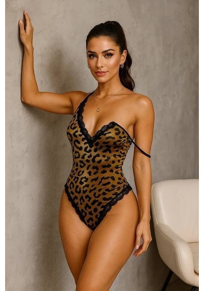 Nimselove Kadın Leopar Desenli Dantel Babydoll