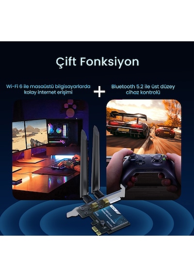 Veggieg Ax1800 Wi-fi 6 Alıcı Ve Bluetooth 5.2 Adaptör 5db Dual Anten Pcıe Wifi Ağ Kartı