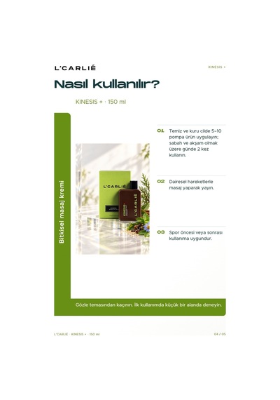 L'carlıe Kinesis+ Sporcu Bakım Kremi Masaj 150 Ml