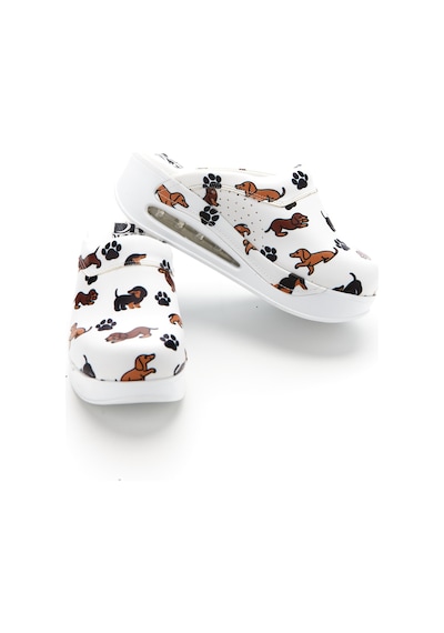 Drmoon Köpek Desenli Airmax Taban Hakiki Deri Sabo Kadın Terlik Beyaz