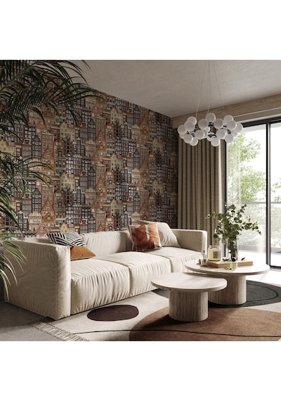 Adawall Roka 23115-3 Şehir Desenli Düz Sade Duvar Kağıdı