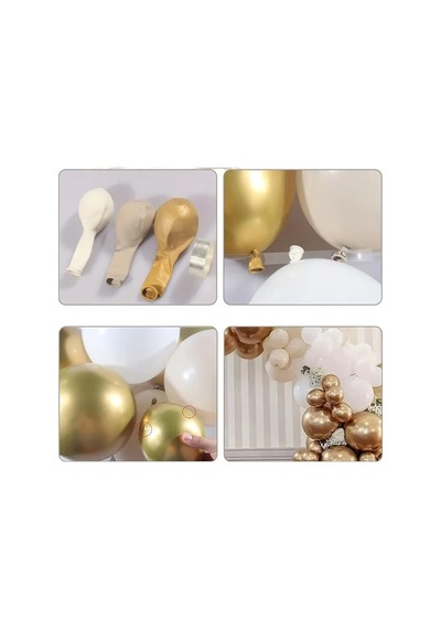 Beysüs Balon Zinciri Seti 67 Parça Soft Renkler Gold Krom Deniz Kumu Mat Beyaz Zincir Ve Balon Bandı Standart