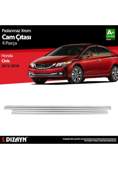 S-Dizayn  Honda Civic Krom Cam Çıtası 4 Prç 2012-2016