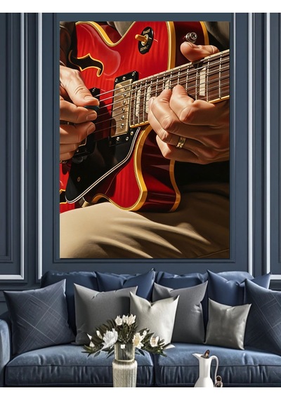 Ahşap Tablo Gitar Çalan Eller Detayı