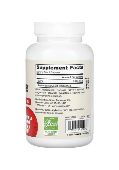 Jarrow Formulas, Taurine, 1,000 Mg, 100 Capsules