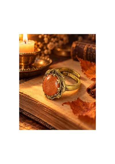 Esoo Jewelry Vintage Oval Taşlı Ayarlanabilir Yüzük Antik Pirinç Kadın Gold