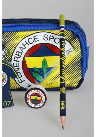 Lisanslı Fenerbahçe Kalem Çantası,2'li Kurşun Kalem,silgi Ve Çift Bıçaklı Kalemtraş Seti Ahşap