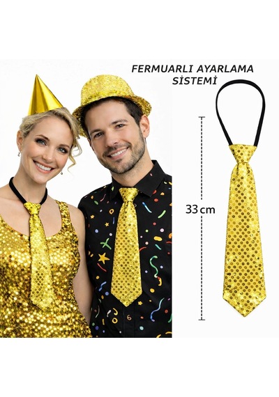 Altın Renk Pul Payetli Işıltılı Parti Kravatı 33 Cm 2 "