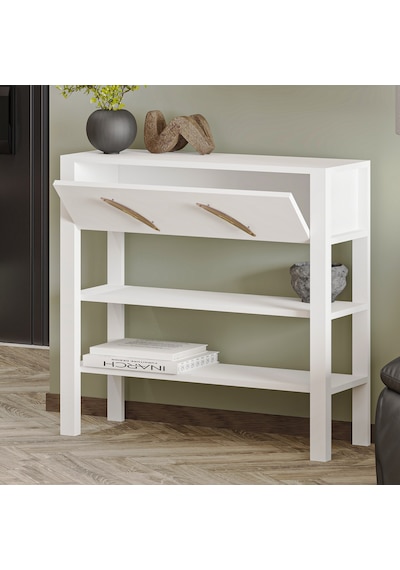 İnarch Dizayn Henric 90 Cm Tek Kapaklı Modern Dresuar Raflı Konsol & Antre Dolabı Beyaz