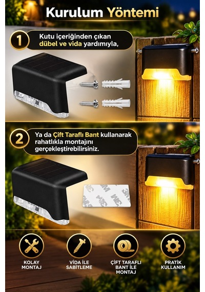 Jasper 4'lü Solar Güneş Enerjili Basamak Aydınlatma Su Geçirmez Dış Mekan Merdiven Çit Lambası Gün Işık