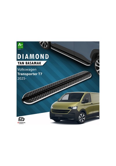 S-dizayn Vw Transporter T7 Kısa Şase Diamond Krom Yan Basamak 223 Cm 2024 Üzeri A+ Kalite