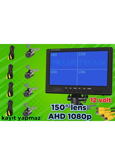 Kayıtsız 7 İnç Ekran 4 Adet Ahd 1080p Kamera Seti 12 Volt
