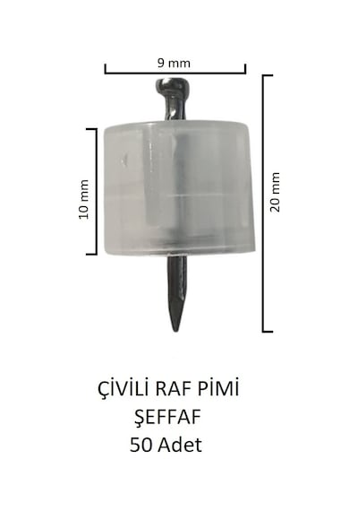 Çivili Raf Pimi Şeffaf 50 Adet Şeffaf