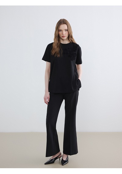 Lcw Modest Siyah Nakışlı Soft Touch Kadın Tunik