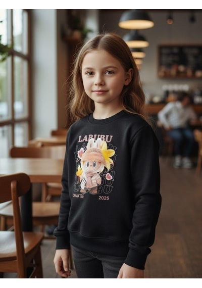 Zekids Kız Çocuk Pamuklu Karakter Baskılı Sweatshirt-16389 Siyah